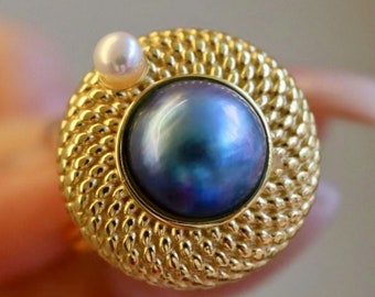 Natürlicher Perlenring mit s925 Silber|Vintage Perlenschmuck|Statement Perlenring Silber|Echte Perlenring