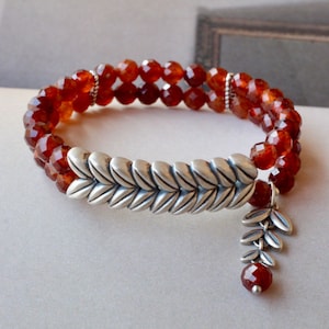 Unique Hexagon Real Garnet Bracelet & 925 silver leaf-Balancing Calming Spiritual Protection-Healing Stone- Meditation Anxiety Stress Relief