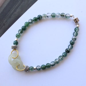 Natural moss agate bracelet with jade bracelet silver-Balancing Calming Spiritual Protection-Healing Meditation Anxiety Stress Relief/Prayer