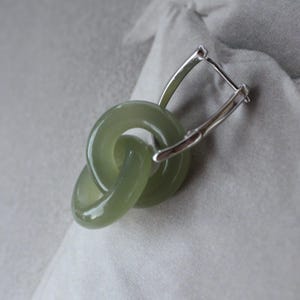Natural Green Jade Click Hoop Earrings – 925 Silver Hook, AA Quality, 30mm Round