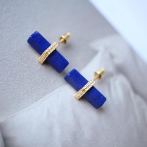 Unique Lapis Lazuli Stud Earring sterling silver|Blue lapis lazuli studs gold\Vintage Gemstone Earring\Stick Earrings\Best Gift For Her