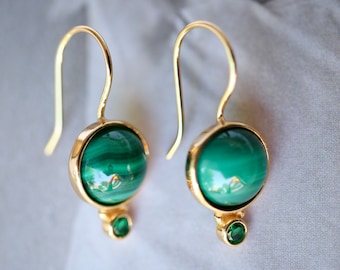 Natural Malachite Dangle Drop Earrings Sterling Silver|Malachite Jewelry|Statement Green Malachite Dangle Earring|Vintage Malachite Earrings