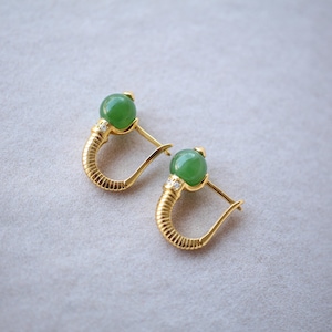 Natural Green Jade Bead Stud Earring 925 Silver|Unique Jade stud Earring Women/Minimalist Handmade Jade Earring/Perfect Gift For Her