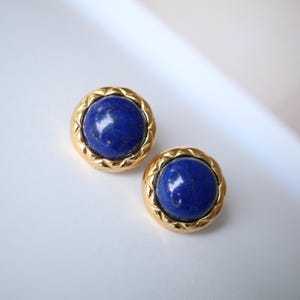 Genuine Lapis Lazuli Studs Earring sterling silver|Statement blue lapis lazuli studs gold\Charm Vintage Earring\Hemisphere Lapis Lazuli stud