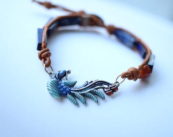 Natural Lapis Lazuli bracelet with a 925 sterling silver phoenix/Unique pink quartz  bracelet/Spiritual protection-Healing-inner peace bead