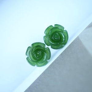 Genuine Floral Green Jade Stud Earring 925 Silver|Unique hand carved nephrite jade earring/Silver petal jade earring/untreated jade earring