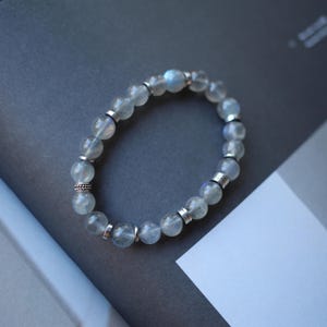 Natural moonstone bracelet with Magnetite barrel stone/Unique moonstone bracelet/Spiritual protection-Healing-inner peace bead-Prayer beads
