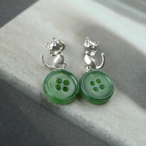 Natuurlijke Type A ijzige groene nefrietjadeoorbel zilver/Vintage kattengroene jadeoorbel vrouwen/sierlijke jadeoorbel cadeau
