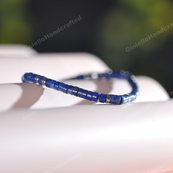 Natural Barrel Lapis Lazuli Stacking Bracelet with Magnetic Spacer\Balancing Calming Spiritual Protection-Healing Stone Meditation-Prayer