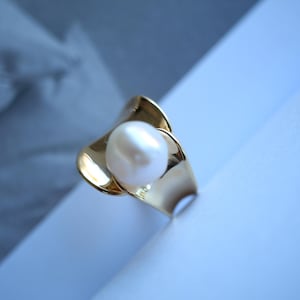 Natural Pearl Ring Silver|Vintage Art Deco Pearl ring gold|Minimalist Pearl ring|June Birthstone ring|12mm Pearl\Unique pearl ring women