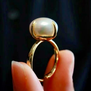 Natural big Pearl Ring Silver|Minimalist Pearl ring gold|Statement Pearl ring Women|June Birthstone Pearl ring|Round Real Pearl ring\12mm