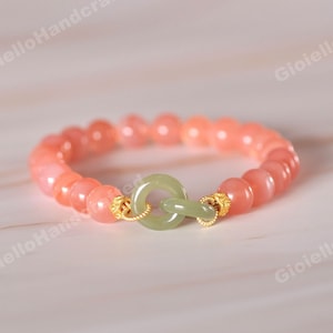 Natural red agate bracelet with hand carved natural jade inter locked circles-Balancing Calming Spiritual Protection-Healing Meditation-Pray