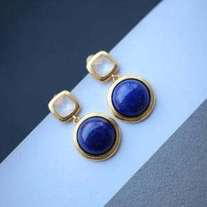 Natural Lapis Lazuli Drop Earring silver|Minimalist bezel lapis lazuli earring\Unique lapis lazuli drop women\Vintage Lapis Lazuli earrings