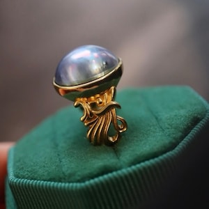 Genuine Mabe Pearl Ring s925 Silver women|Minimalist Simple Mabe Pearl Jewelry|Statement Vintage pearl ring|Handmade Bezel Mabe Pearl ring