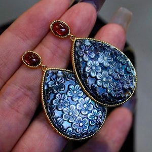 Natürliche Teardrop Mabe Perlenohrringe s925 Silber| Einzigartige Birne Vintage Mabe Perlenschmuck| Statement Perlenohrringe|Perfekter Hochzeitsohrring