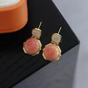 Pink Conch and Sterling Quad Drop Earrings