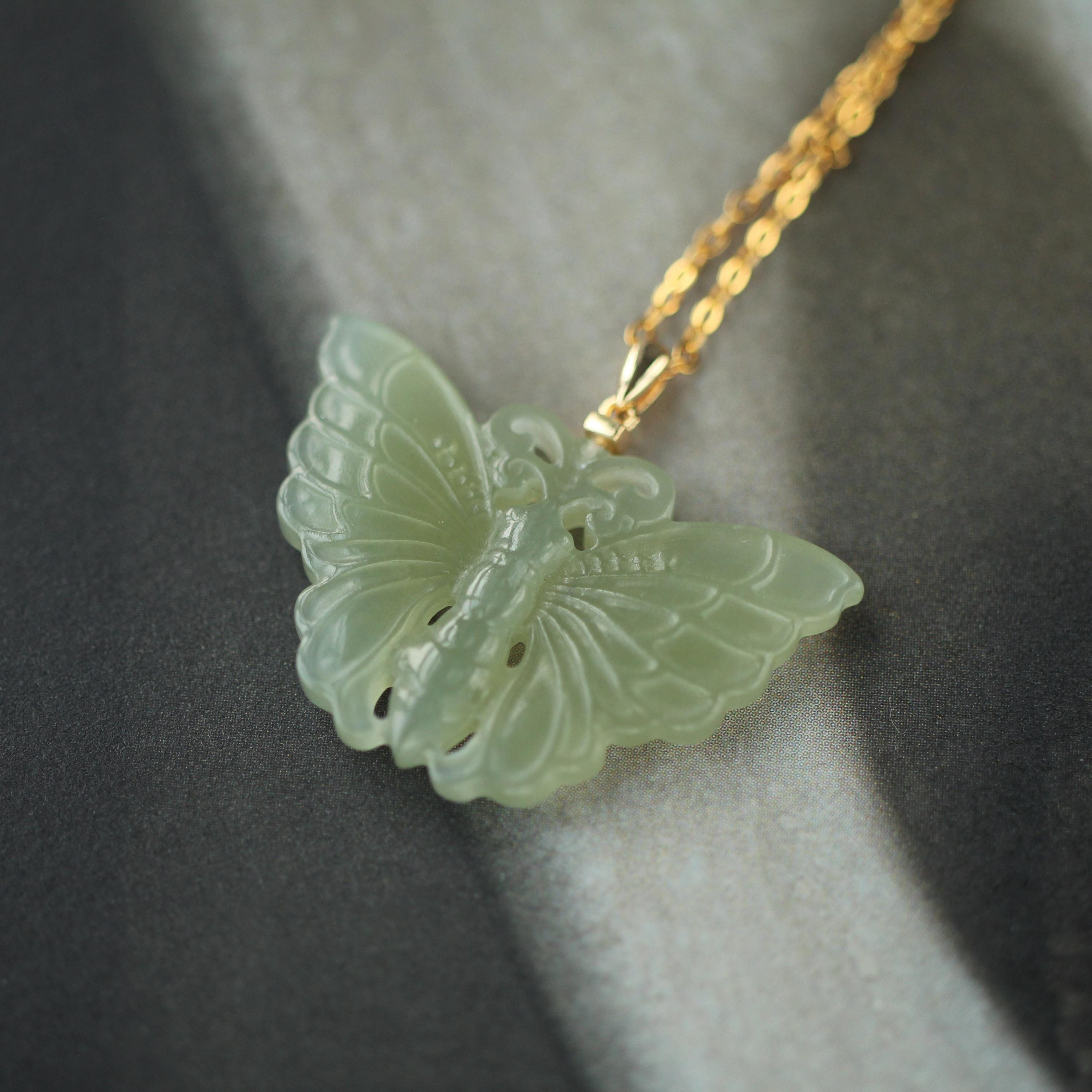 Natural Carved Green Jade Pendant Necklace/unique Butterfly Pendant ...