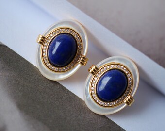 Oryginalny zestaw biżuterii z lapis lazuli, srebro | Wisiorek z lapis lazuli z wyrazistym wzorem\Vintage Lapis Lazuli\Unikalne kolczyki z kamieniem urodzeniowym września dla kobiet