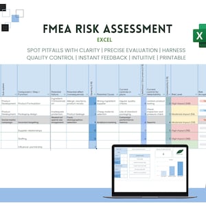 Plantilla de evaluación de riesgos FMEA para Excel / Herramienta de Excel compatible con ISO GMP para gestión de riesgos, control de calidad y mejora de procesos