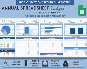Annual Budget Spreadsheet for Google Sheets (Digital Download)