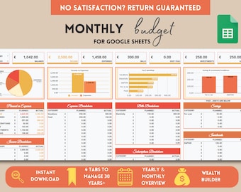 Monthly Budget Template: Finance Tracker for Google Sheets (Digital Download)