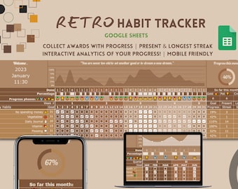 Retro Habit Tracker: Goal Planner Google Sheets (Digital Download)