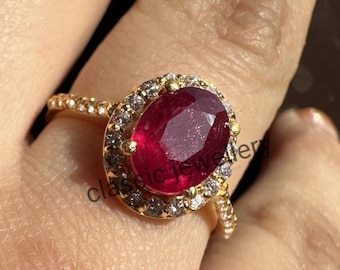 Natuurlijke robijnring 925 sterlingzilveren ring voor verlovingsring voor dames