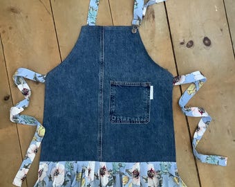 Up Cycled Children’s Denim Apron with Ruffles