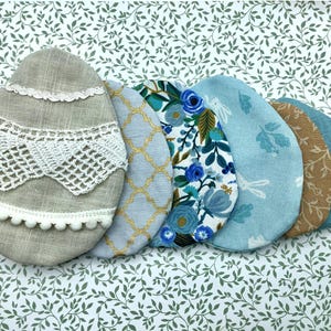 Oeuf de Pâques réutilisable en tissu en trois tailles | Oeufs décoratifs | À remplir | Coton | Dentelle | Fait main au Canada Ontario | Disponible sur mesure
