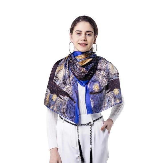 Van Gogh Starry Night Pure Silk Scarf - Etsy display picture 2