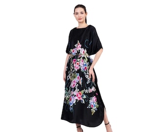 Bata kimono floral de seda, ropa de estar por casa de lujo