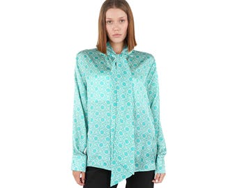 Turquoise,  Elegant 100% Silk Blouse for a Relaxed Look,