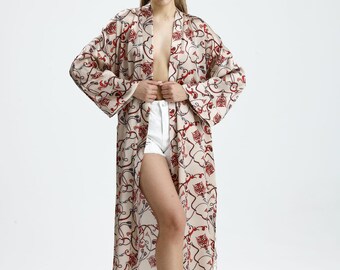 Bata kimono 100 % seda, regalo del Día de la Madre, bata de seda para mujer.