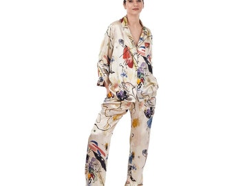 100% Silk Pajamas, Vasili Kandinski ,lounging pajamas Stylish Pajama Set, Casual Evening Wear, Fashion Silk Pajamas.Kandinsk Composite