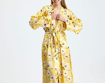 Bata kimono 100 % seda, regalo del Día de la Madre, bata de seda para mujer.