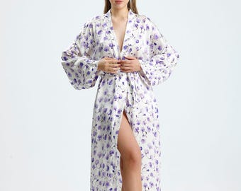 Bata kimono 100 % seda, regalo del Día de la Madre, bata de seda para mujer.