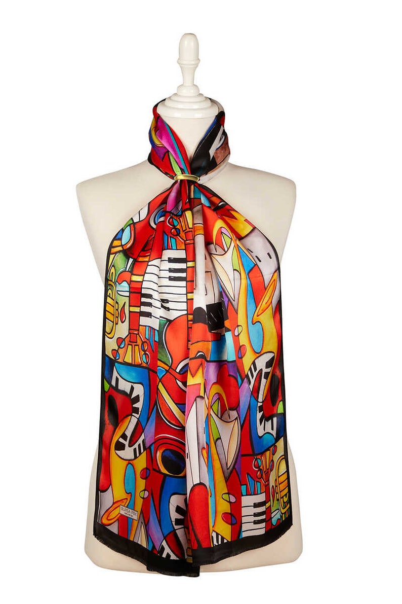 Cubic jazz scarf ,100% Silk Painting Scarf Yellow , Reflection of Art in Silk , Valentine's day image 2