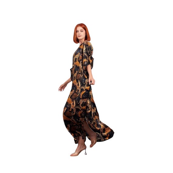 black and gold leopard dress Silk Long Dress: Black Gold Leopard Print Loungewear