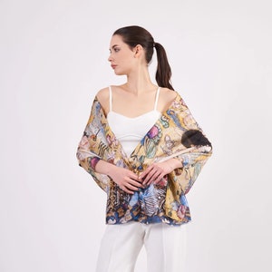 Voile Silk Scarf | 55x180cm | Gustav Klimt Lady with Fan Fan  &quot; A night with stars &#39;&quot;Painting Shawl, Unique Gifts, Thank You Gifts,