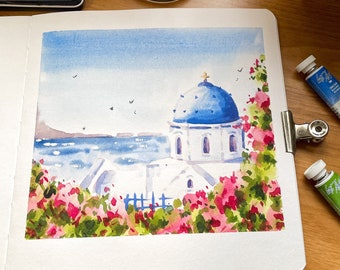 Santorini, Greece Tutorial Step by Step painting downloadable PDF