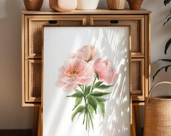 Peony Printable Wall Art, Spring Flower Print, Spring Watercolour Painting, Valentines Day Art, Easter Printable Art, girls nursery