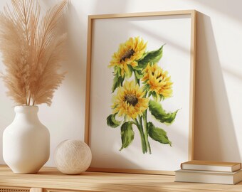 Sunflower Printable, Fall print, Fall Wall Art, Printable Wall Art, Sunflower watercolour painting, Autumn wall decor, Rustic fall decor