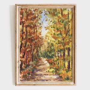 Fall forest Landscape Print, Autumn Printable Art, Autumn painting, Rustic Fall Decor, Fall rural Wall Art, Vintage Style oil art,