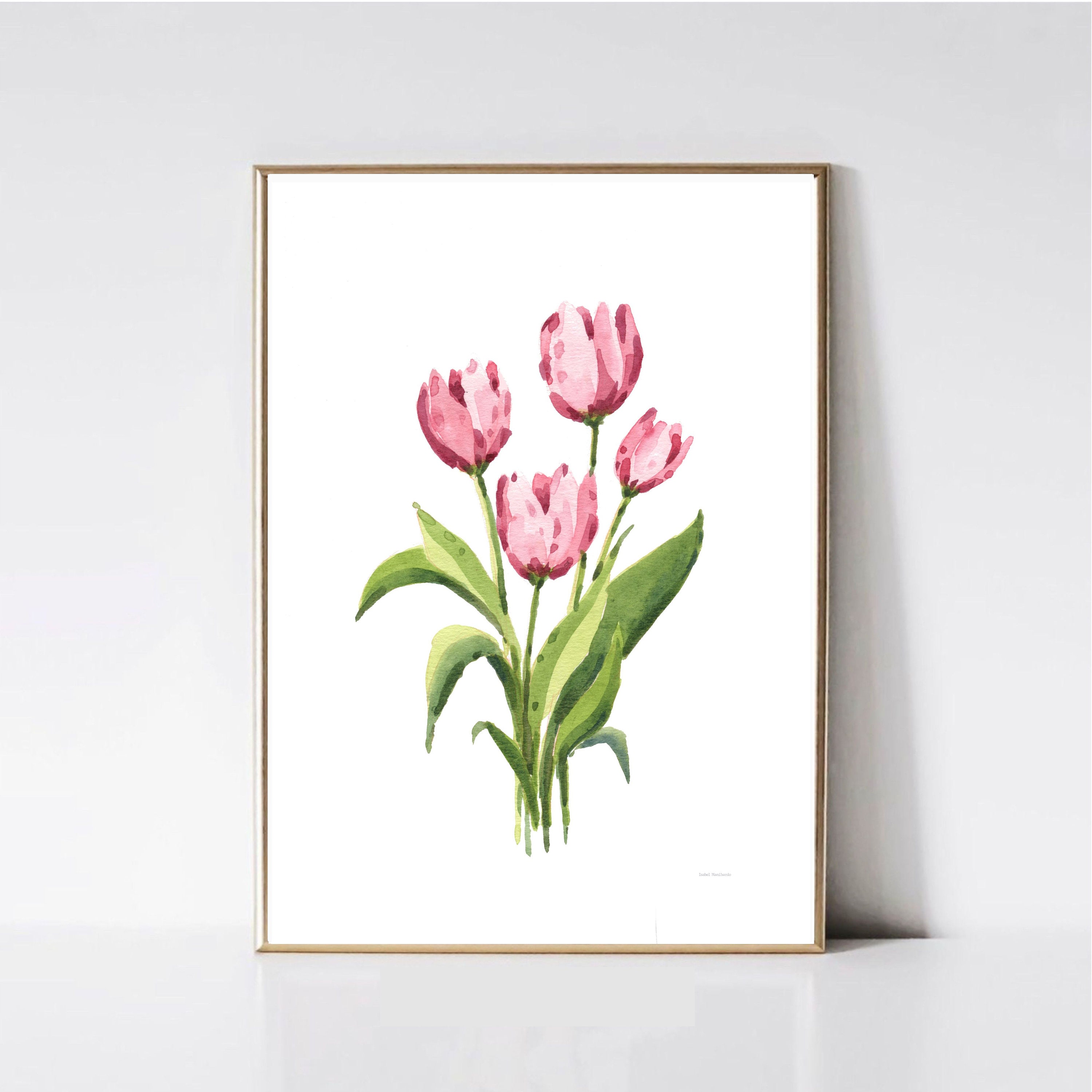 Blush Pink Tulip Watercolor Printable Wall Art, Botanical Print, Floral ...