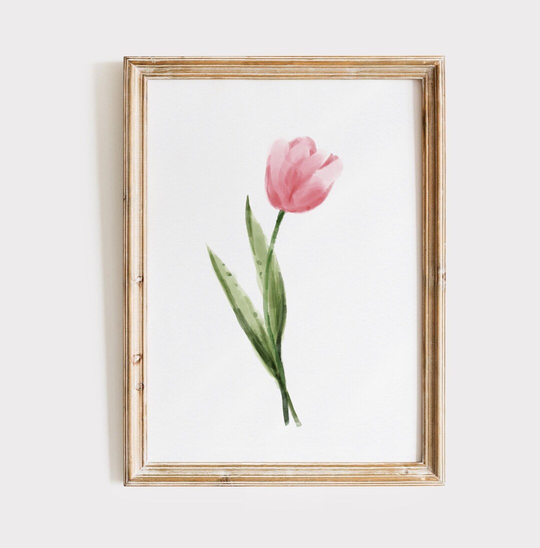 Blush Pink Tulip Watercolor Printable Wall Art, Botanical Print, Floral ...