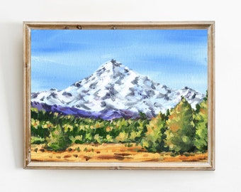 Oreton Bergwald Öldruck, Herbst Landschaft, Schneebedeckte Berge Acrylbild, Herbst Dekor, rustikale Landschaft, Bauernhof Dekor