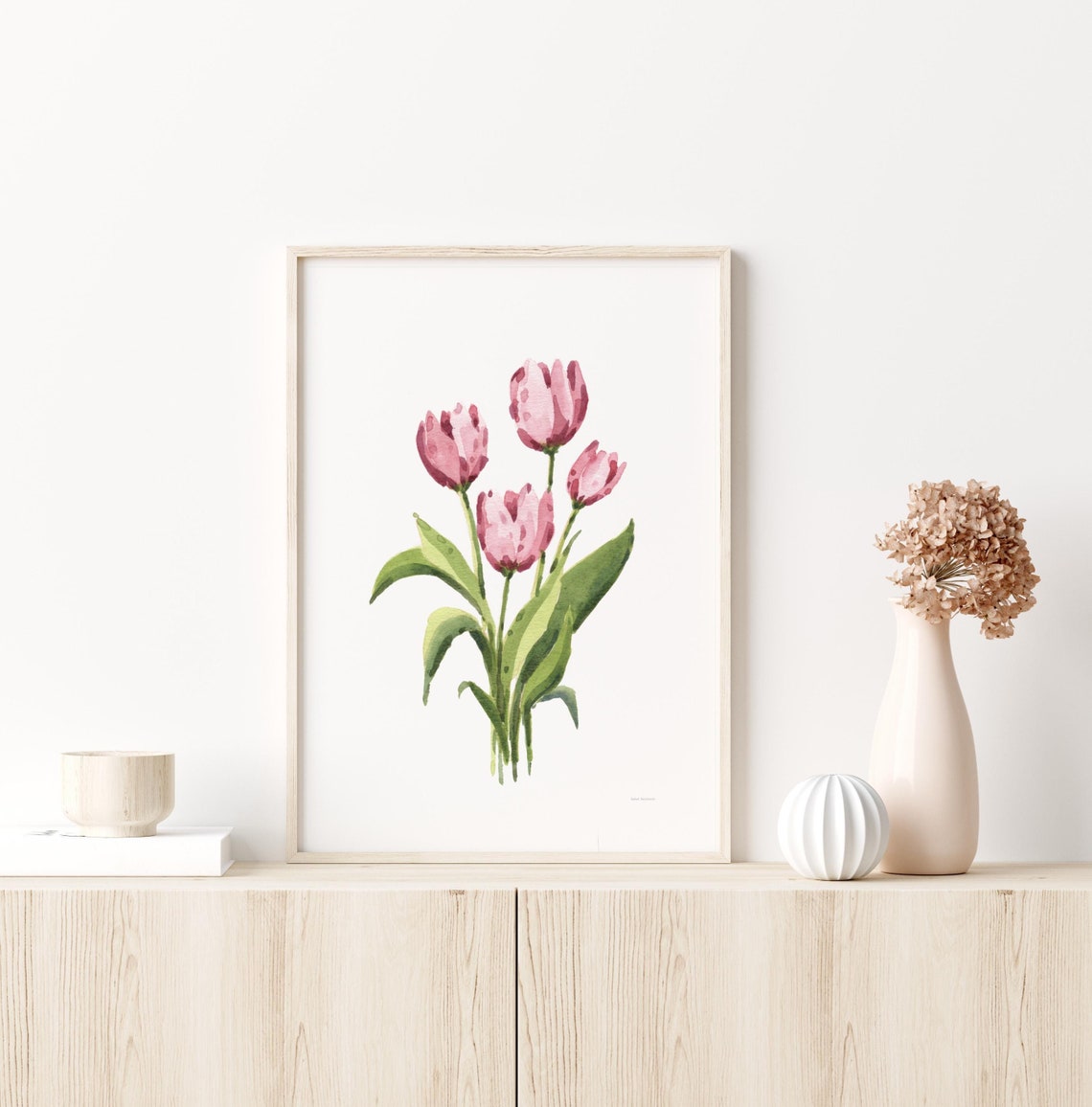 Blush Pink Tulip Watercolor Printable Wall Art, Botanical Print, Floral ...