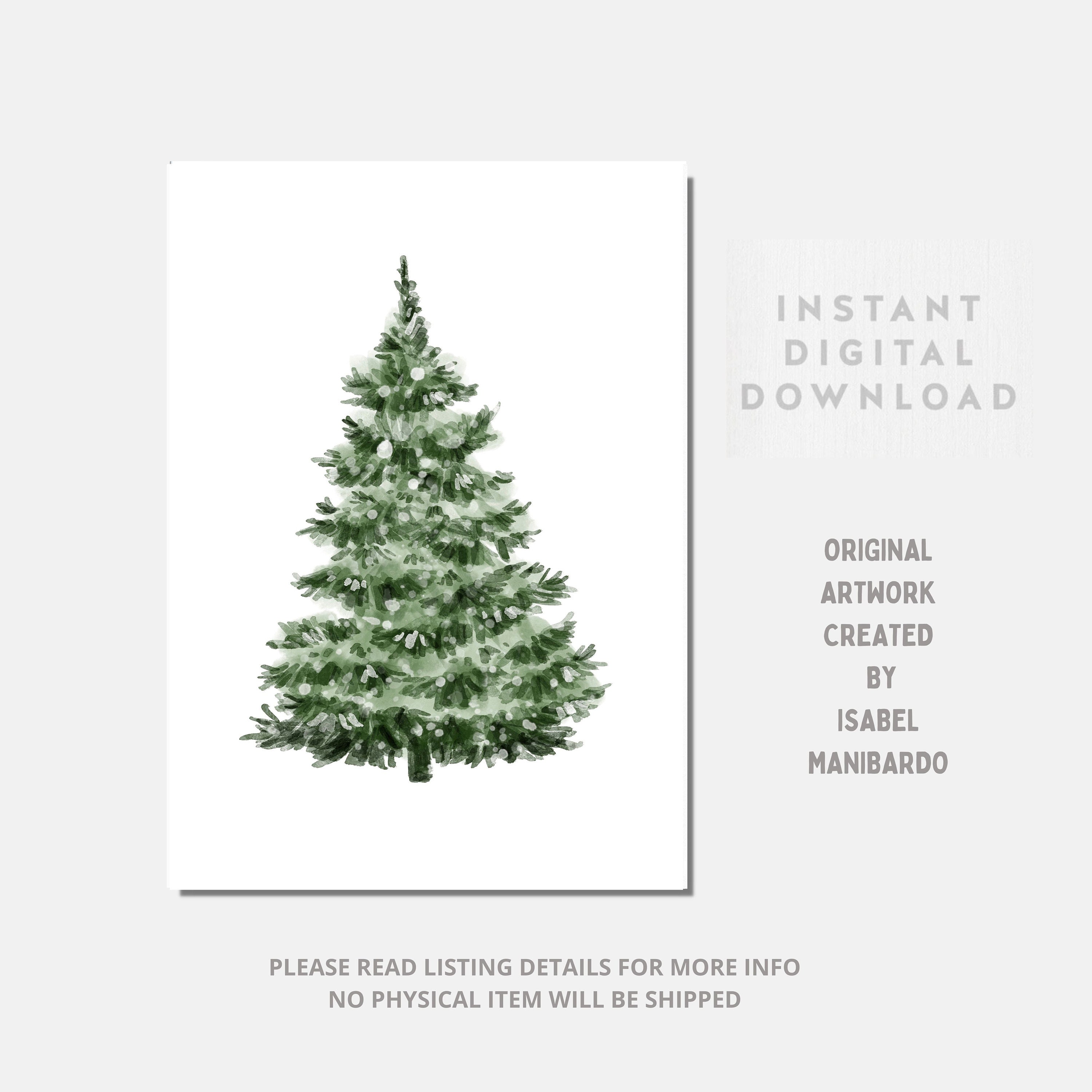 Set of 2 Winter Trees Printables, Snowy Tree Print Wall Art, Vintage ...
