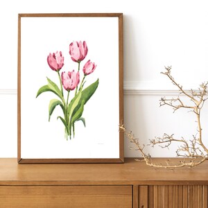 Blush Pink Tulip Watercolor Printable Wall Art, Botanical Print, Floral ...