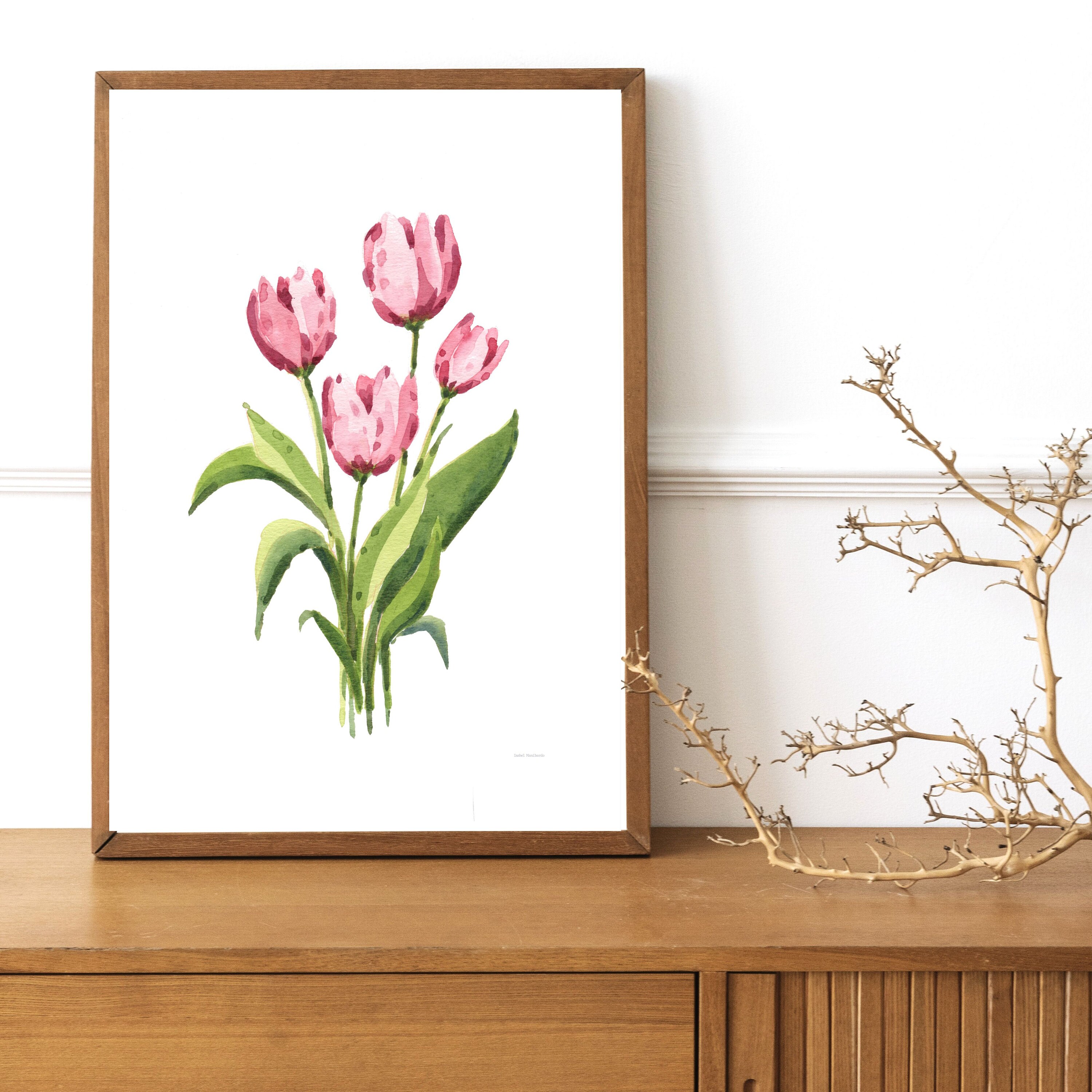 Blush Pink Tulip Watercolor Printable Wall Art, Botanical Print, Floral ...